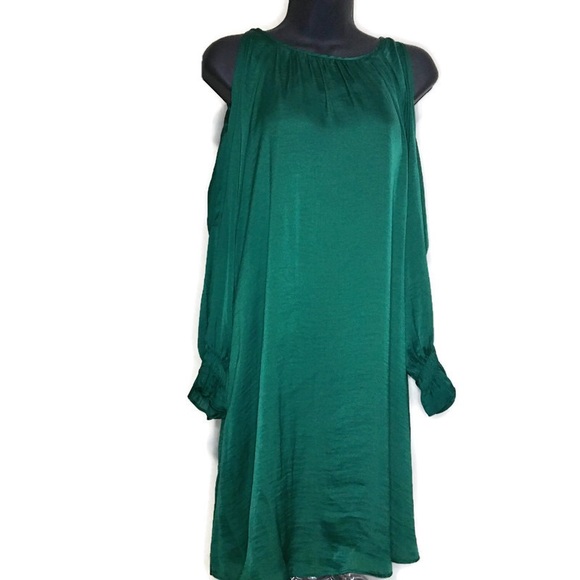 emerald green cold shoulder dress